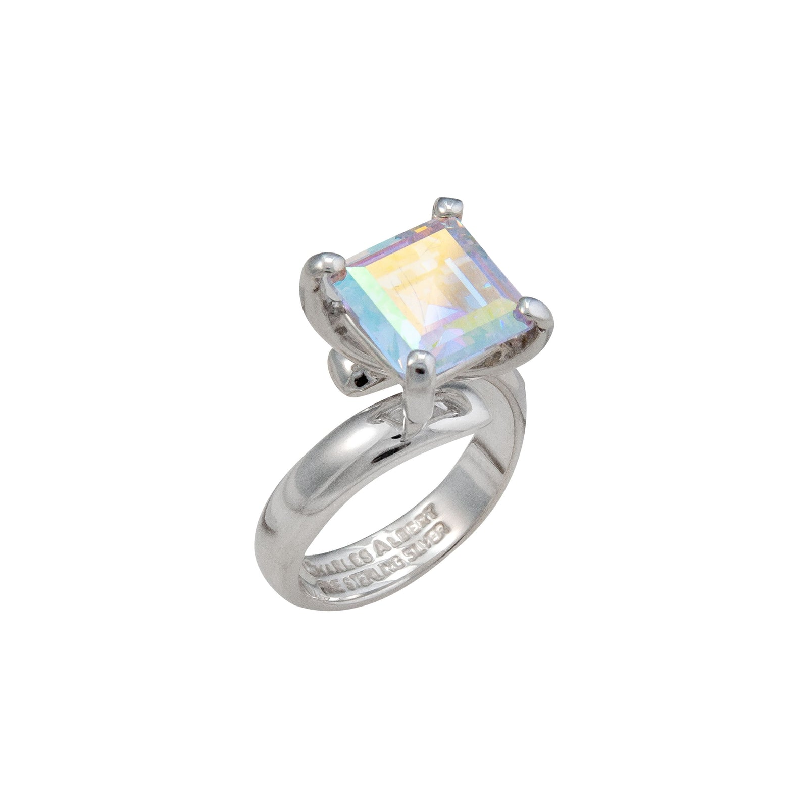 Sterling Silver Mercury Mist Square Prong Set Adjustable Ring | Charles Albert Jewelry