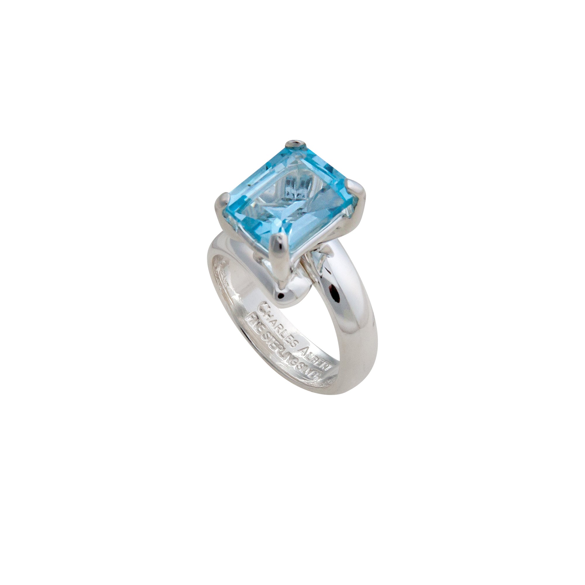Sterling Silver Blue Topaz Petite Prong Set Adjustable Ring