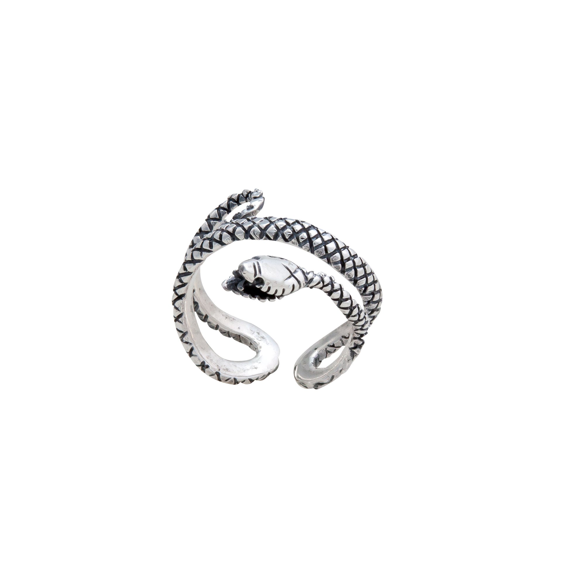 Sterling Silver Oxidized Snake Adjustable Cuff Ring | Charles Albert Jewelry