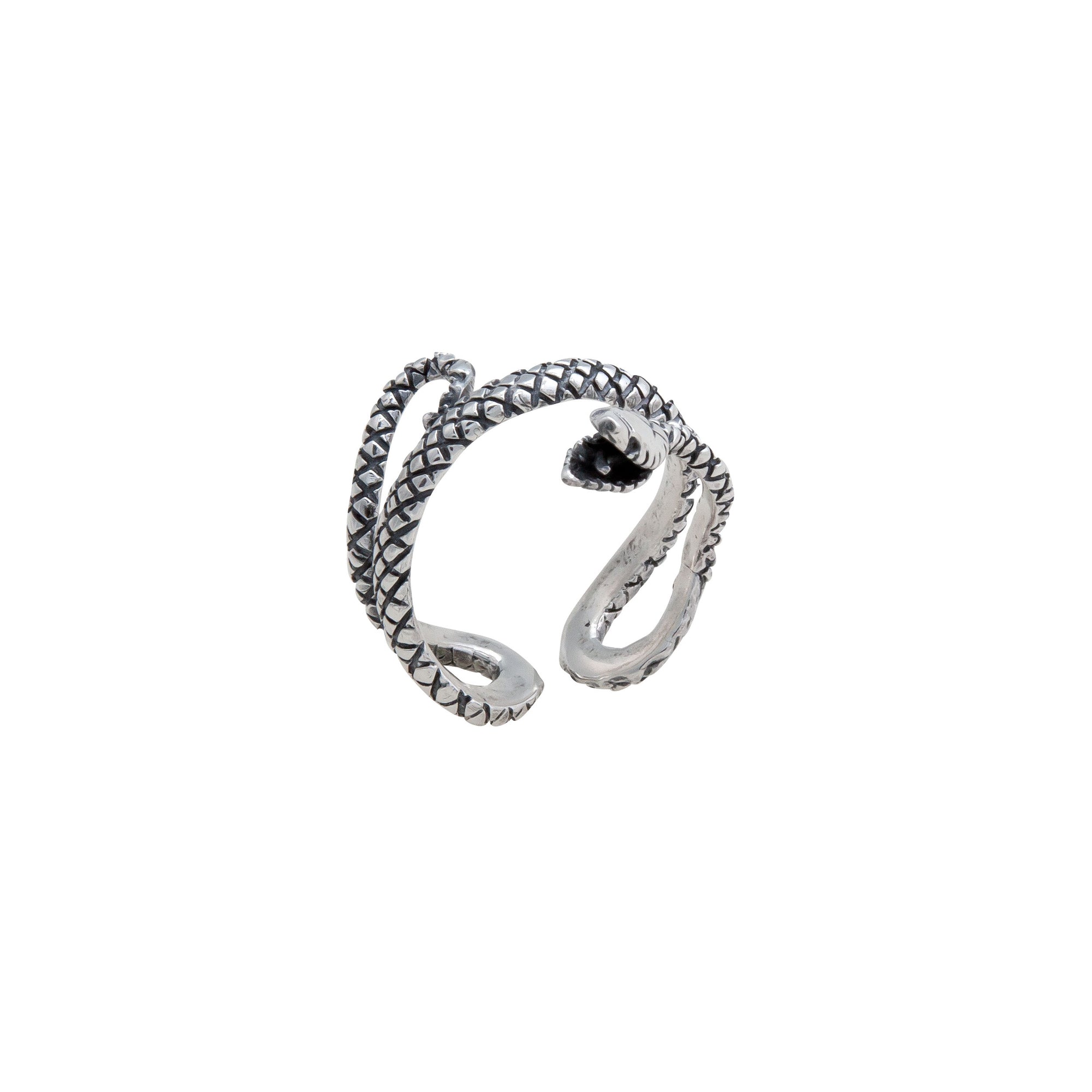 Sterling Silver Oxidized Snake Adjustable Cuff Ring | Charles Albert Jewelry