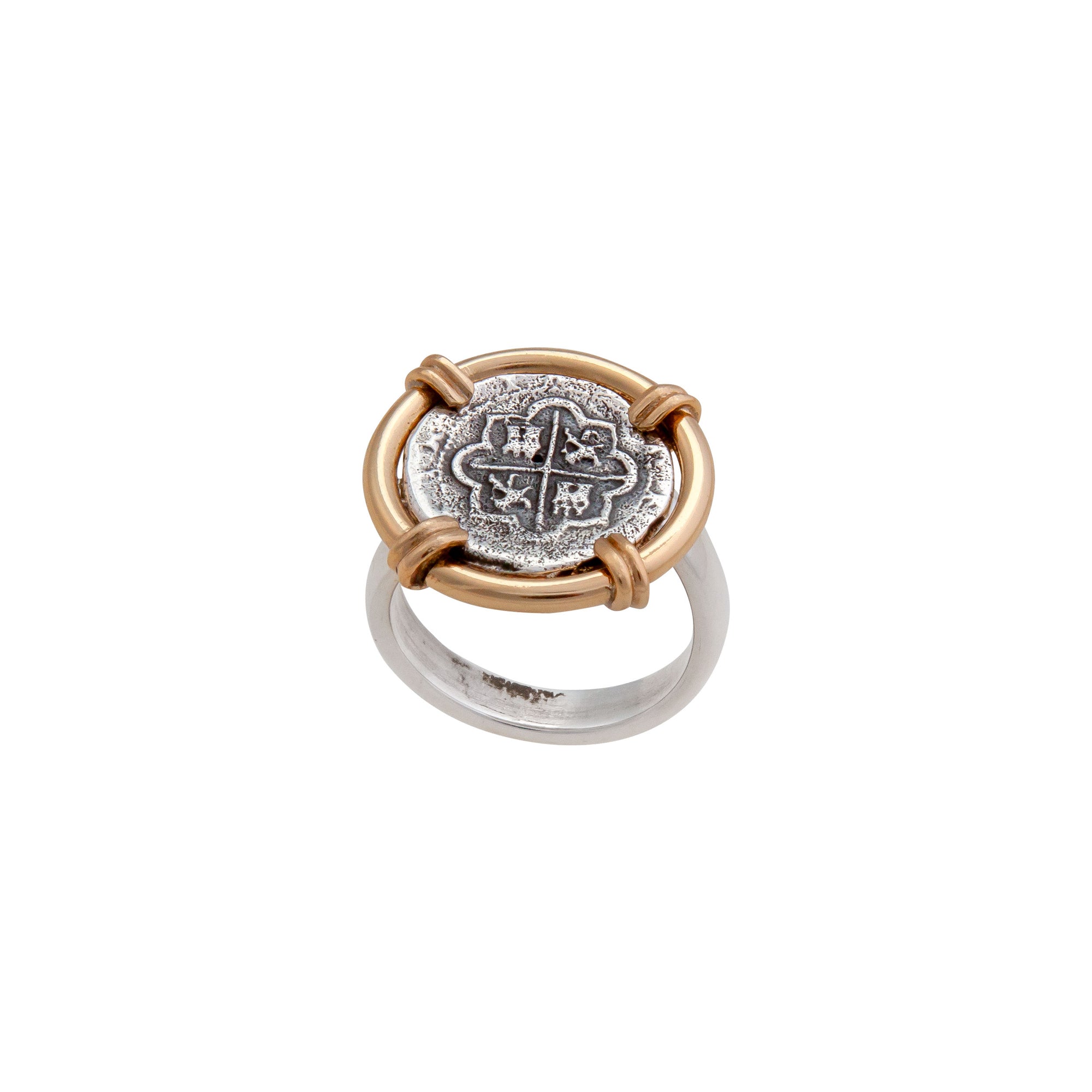 Sterling Silver and Alchemia Spanish Coin Prong Set Adjustable Ring | Charles Albert Jewelry