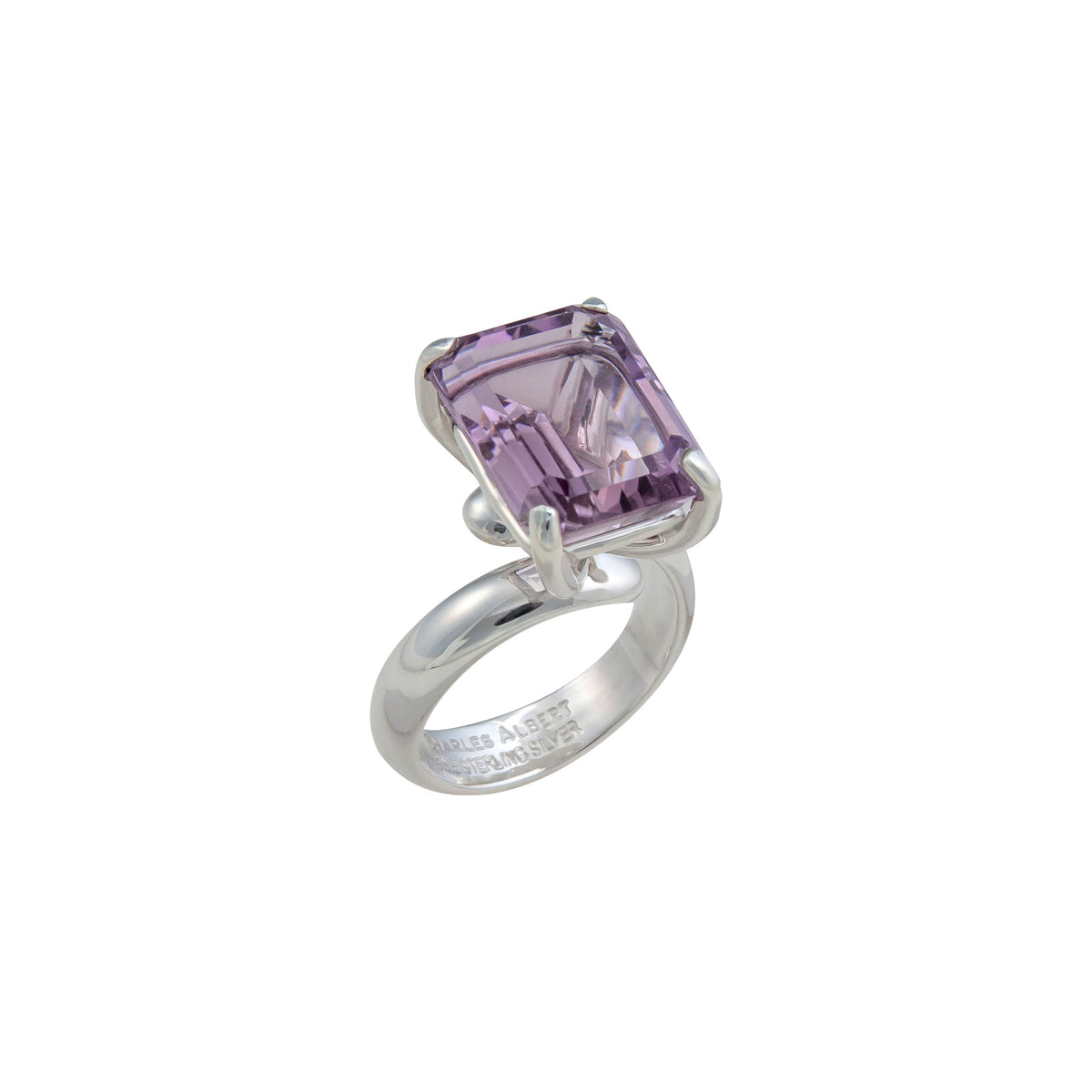 Sterling Silver Amethyst Rectangle Prong Set Ring | Charles Albert Jewelry