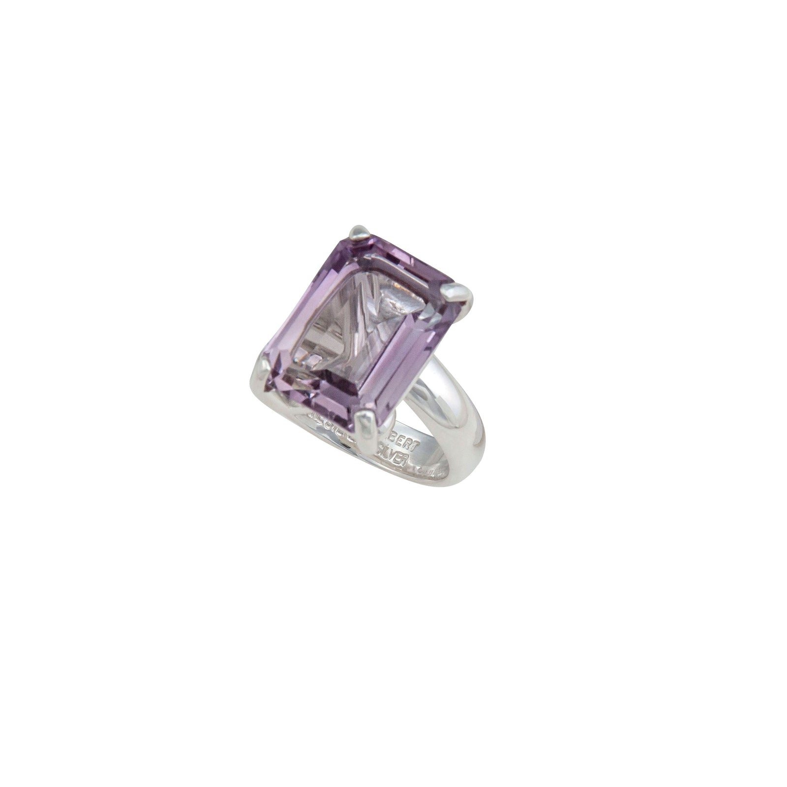 Sterling Silver Amethyst Rectangle Prong Set Ring | Charles Albert Jewelry