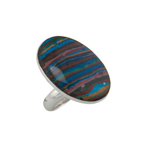 Sterling Silver Rainbow Calsilica Oval Adjustable Ring | Charles Albert Jewelry