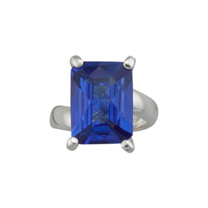Sterling Silver Lab Created Tanzanite Rectangular Prong Set Ring | Charles Albert Jewelry