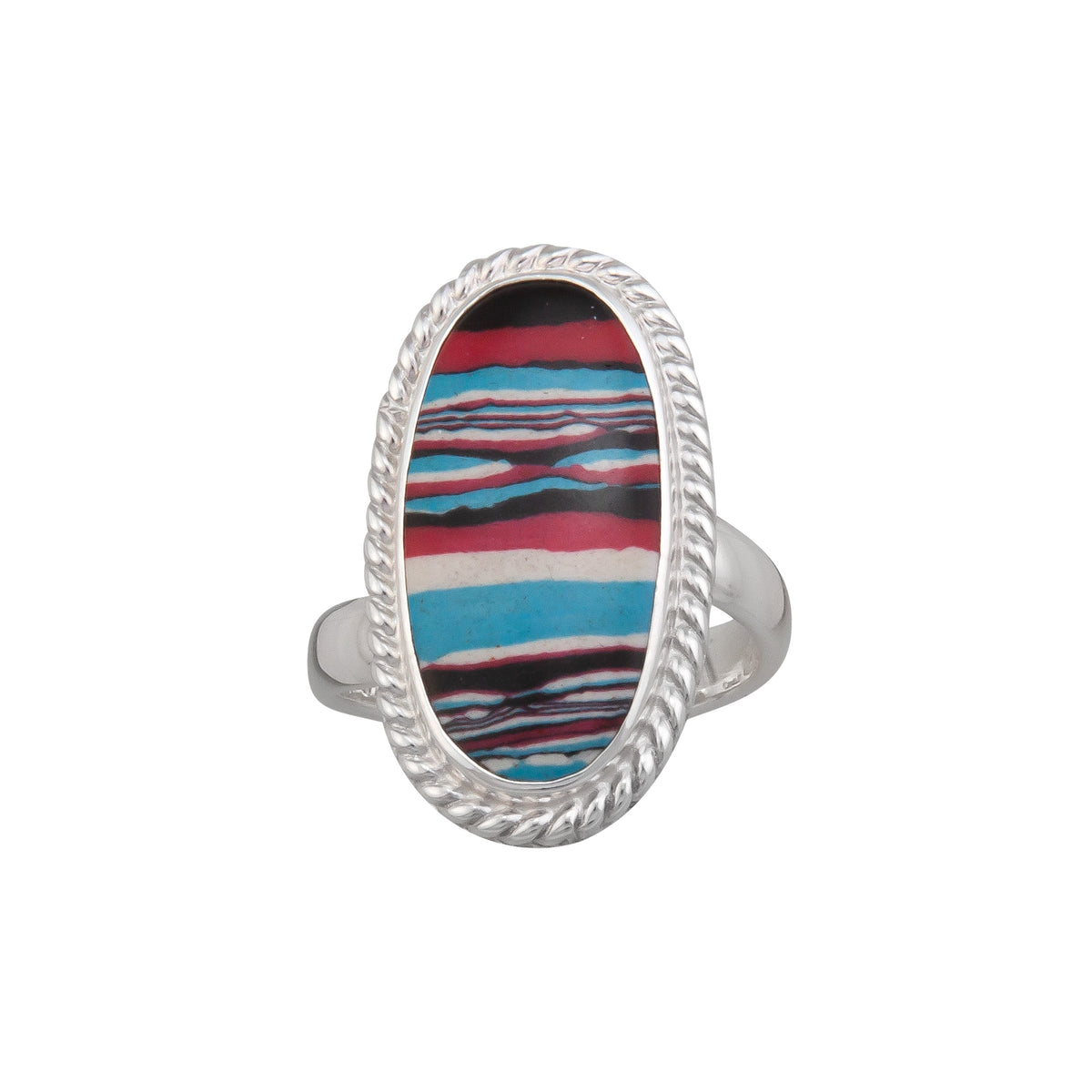 Sterling Silver Fordite Oval Rope Adjustable Ring | Charles Albert Jewelry