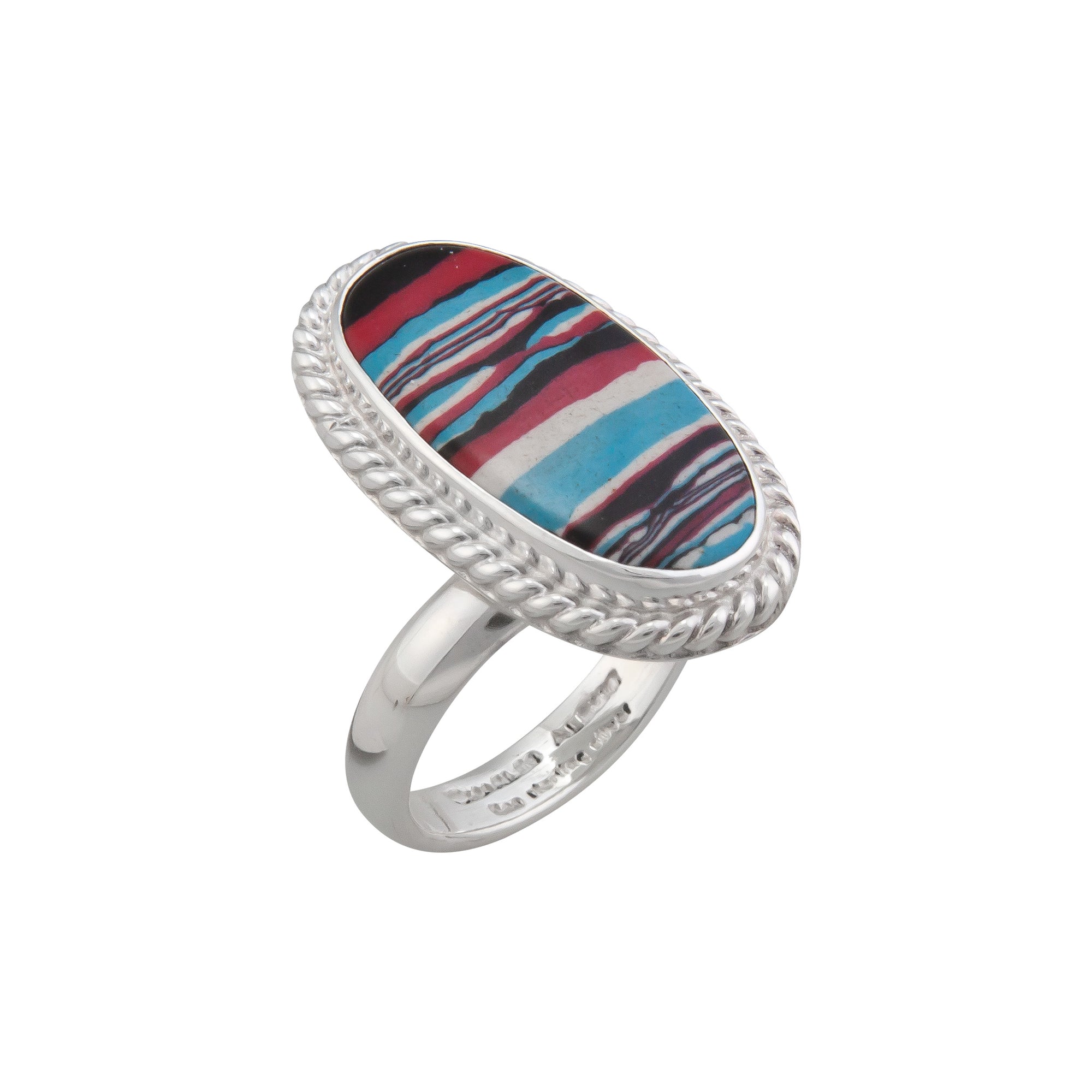 Sterling Silver Fordite Oval Rope Adjustable Ring | Charles Albert Jewelry