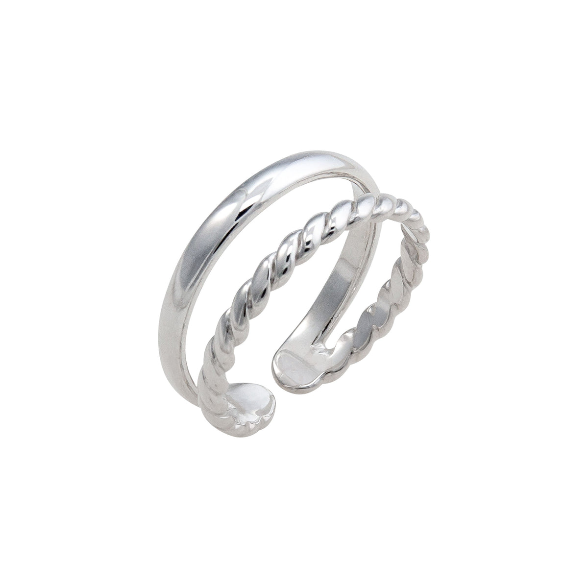 Sterling Silver High Polished and Twisted Adjustable Cuff Ring | Charles Albert Jewelry