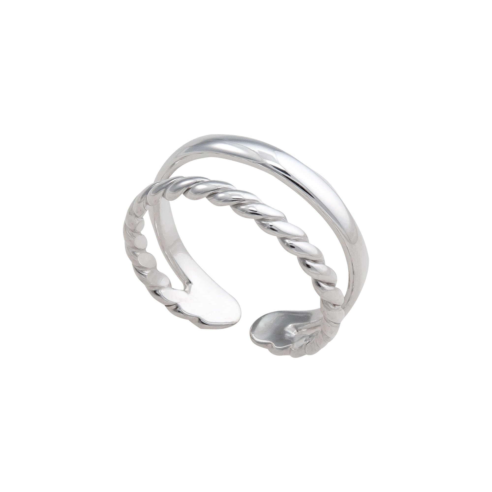 Sterling Silver High Polished and Twisted Adjustable Cuff Ring | Charles Albert Jewelry