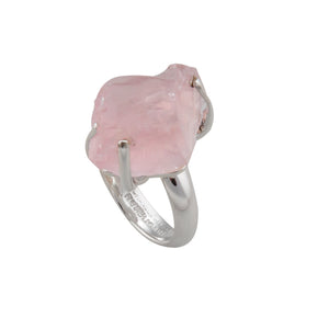 Sterling Silver Rose Quartz Chunk Prong Set Adjustable Ring | Charles Albert Jewelry
