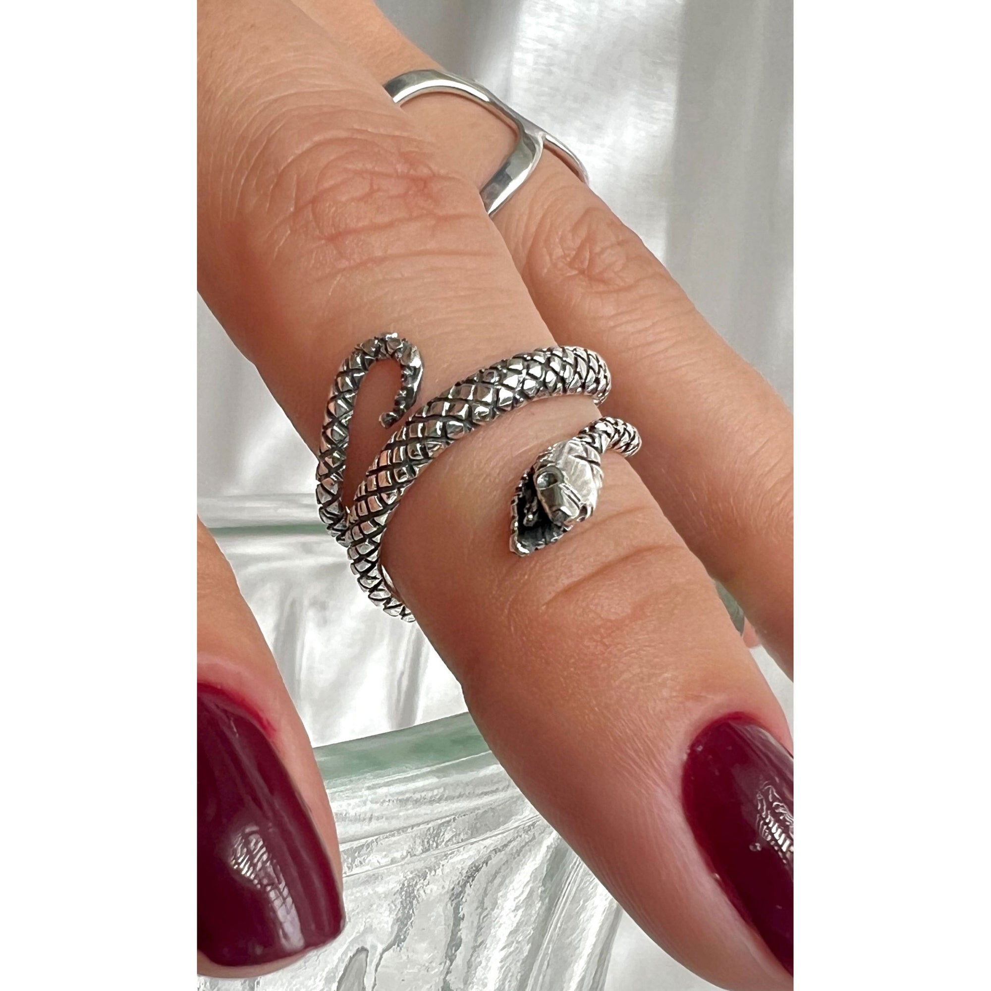 Sterling Silver Snake Oxidized Adjustable Cuff Ring