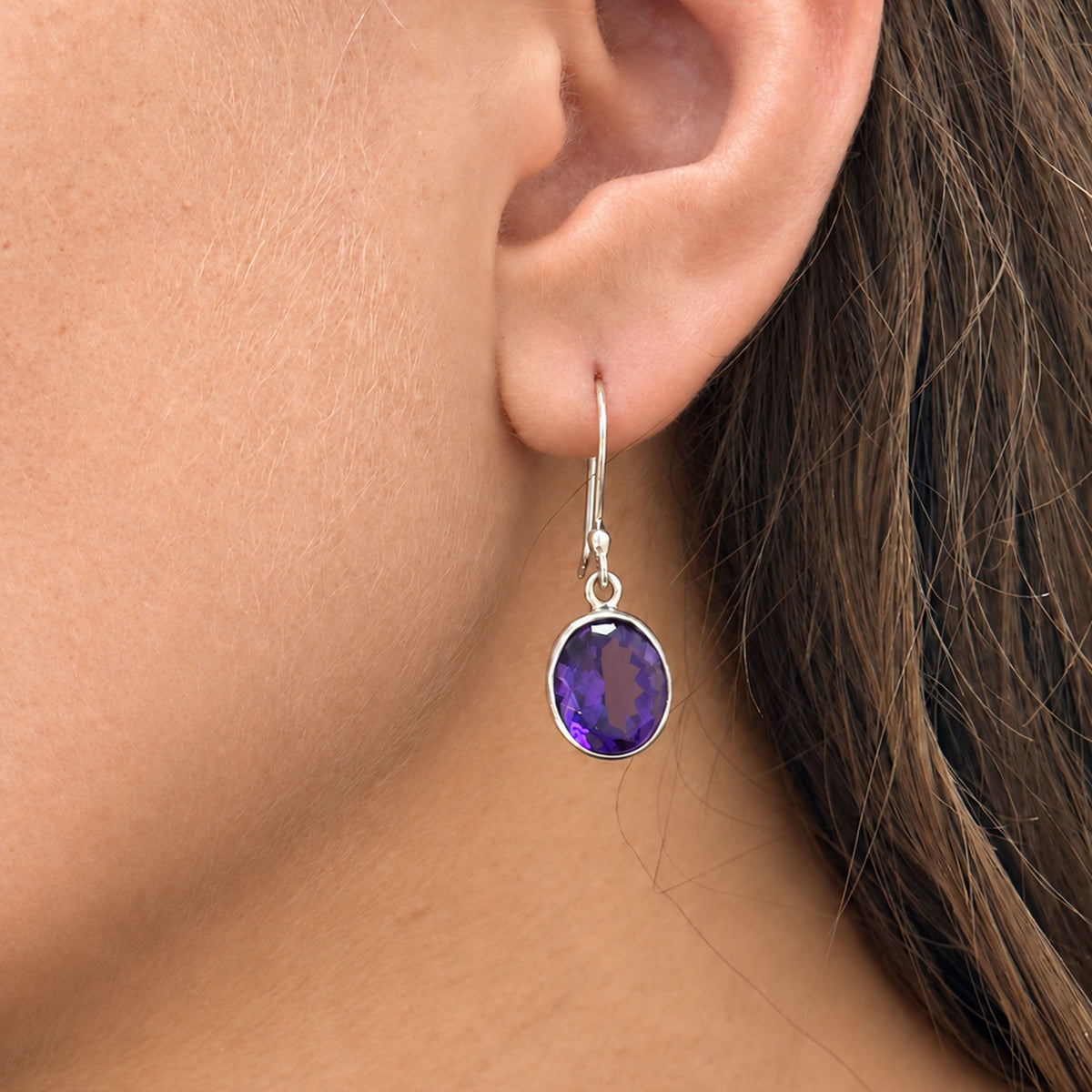 Sterling Silver Oval Amethyst Drop Earrings | Charles Albert Jewelry