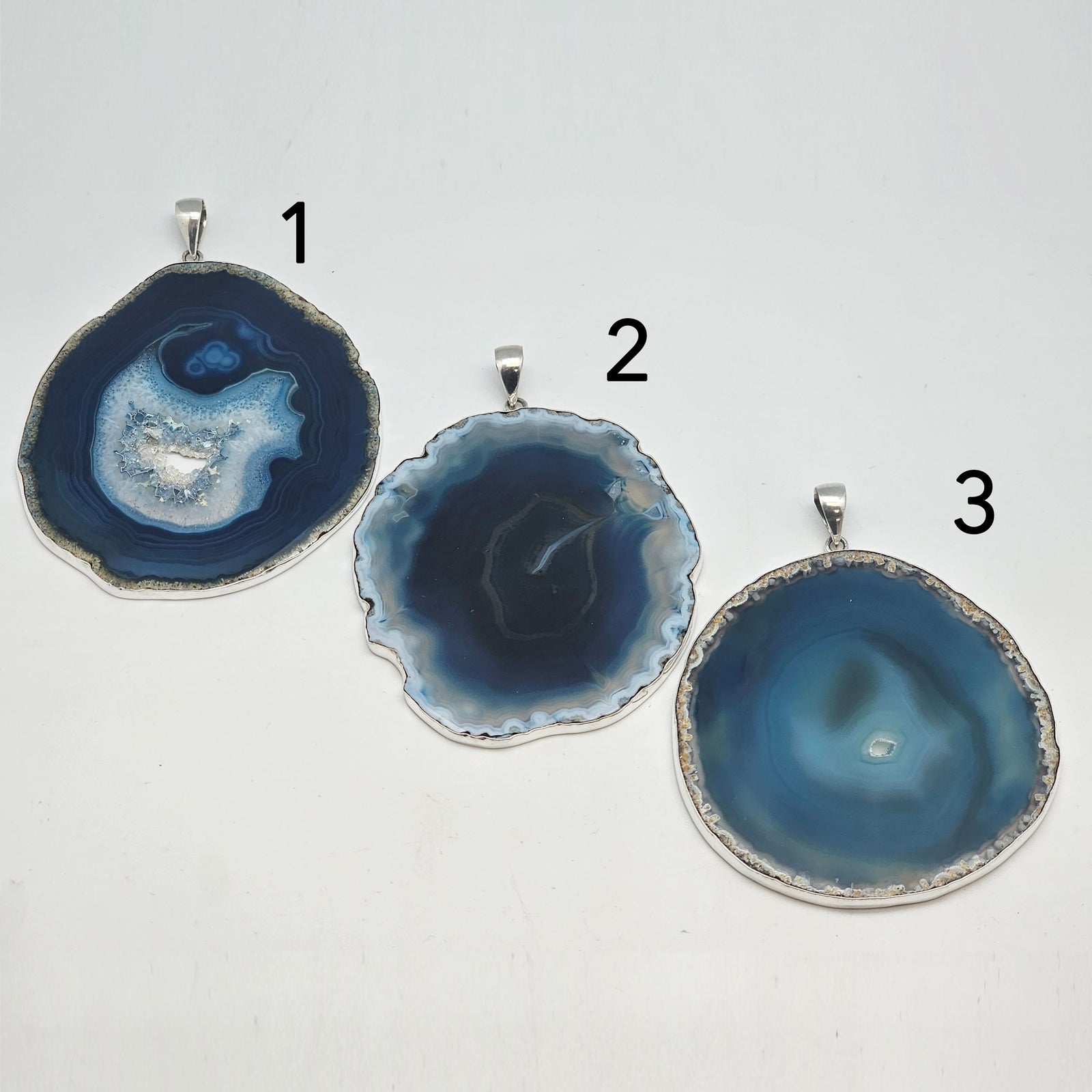 Sterling Silver Blue Agate Slice Pendant | Charles Albert Jewelry
