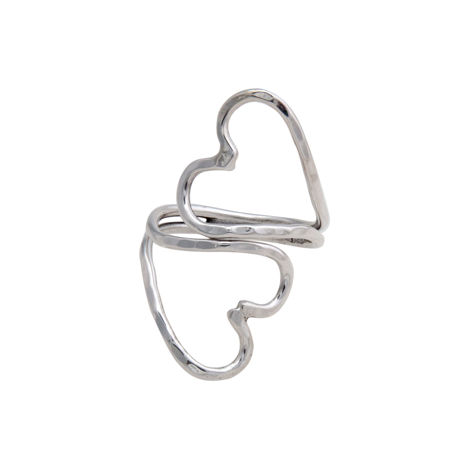 Sterling Silver Double Heart Hammered Adjustable Ring | Charles Albert Jewelry