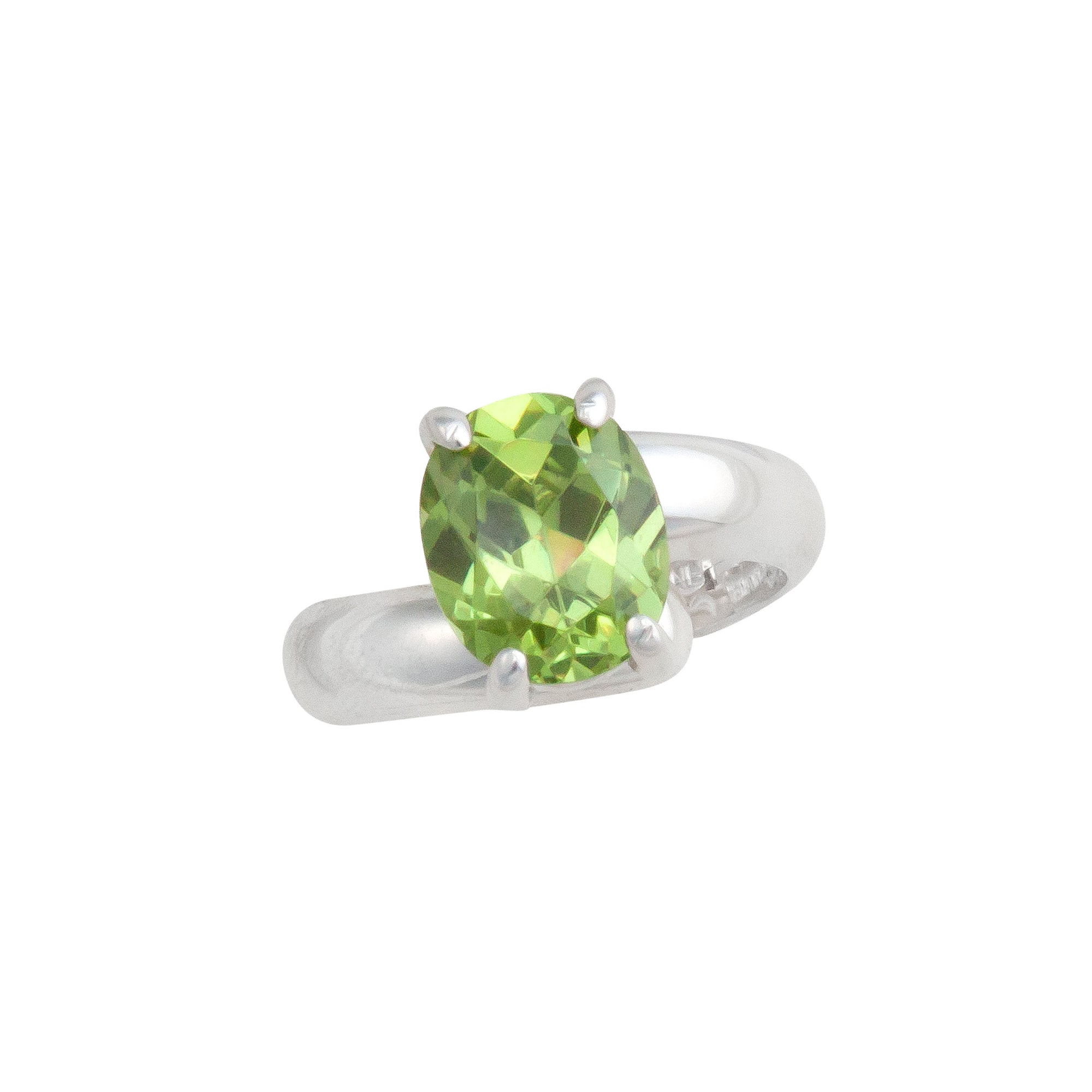 Sterling Silver Lab Created Peridot Oval Prong Set Adjustable Ring | Charles Albert Jewelry