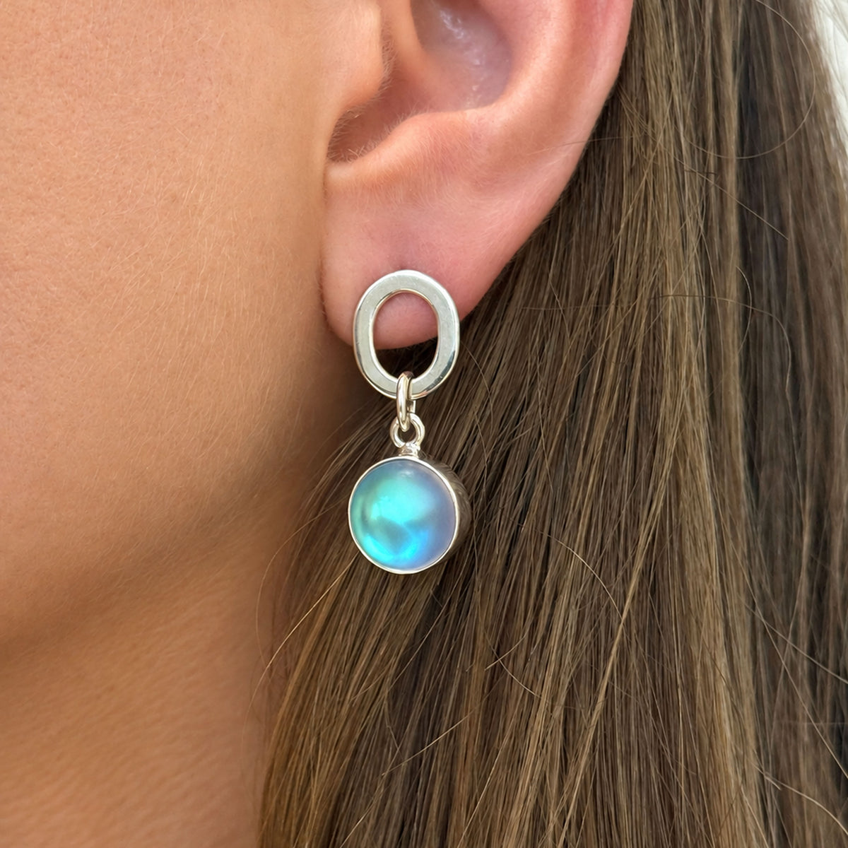 Sterling Silver Circle Post Luminite Earrings | Charles Albert Jewelry