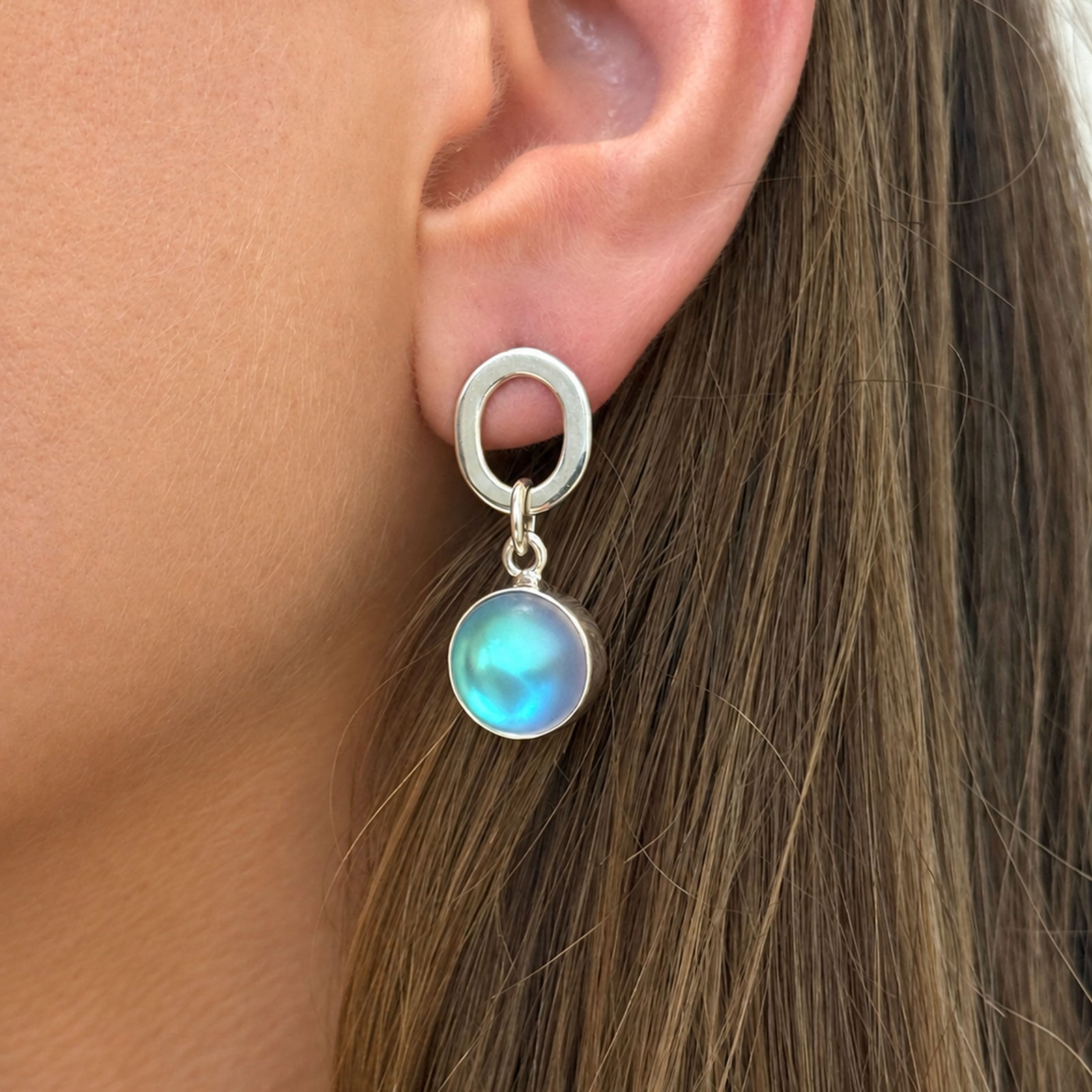 Sterling Silver Circle Post Luminite Earrings | Charles Albert Jewelry