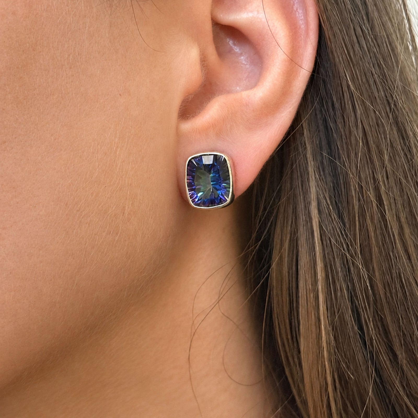 Sterling Silver Rectangle Mystic Quartz Post Earrings | Charles Albert Jewelry