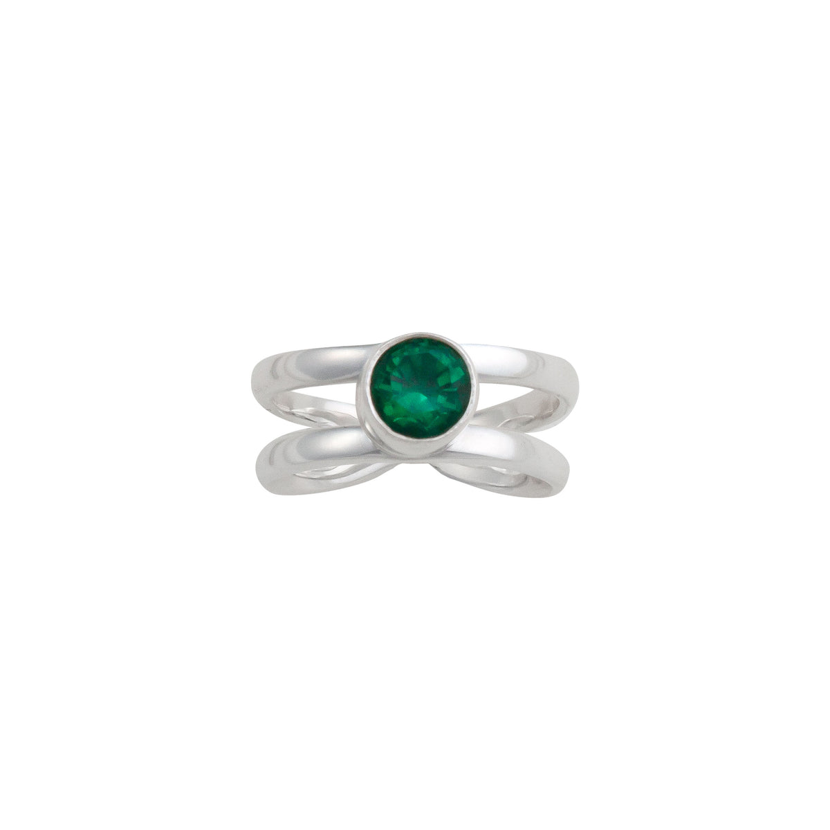Sterling Silver Synthetic Emerald Adjustable Cuff Ring | Charles Albert Jewelry