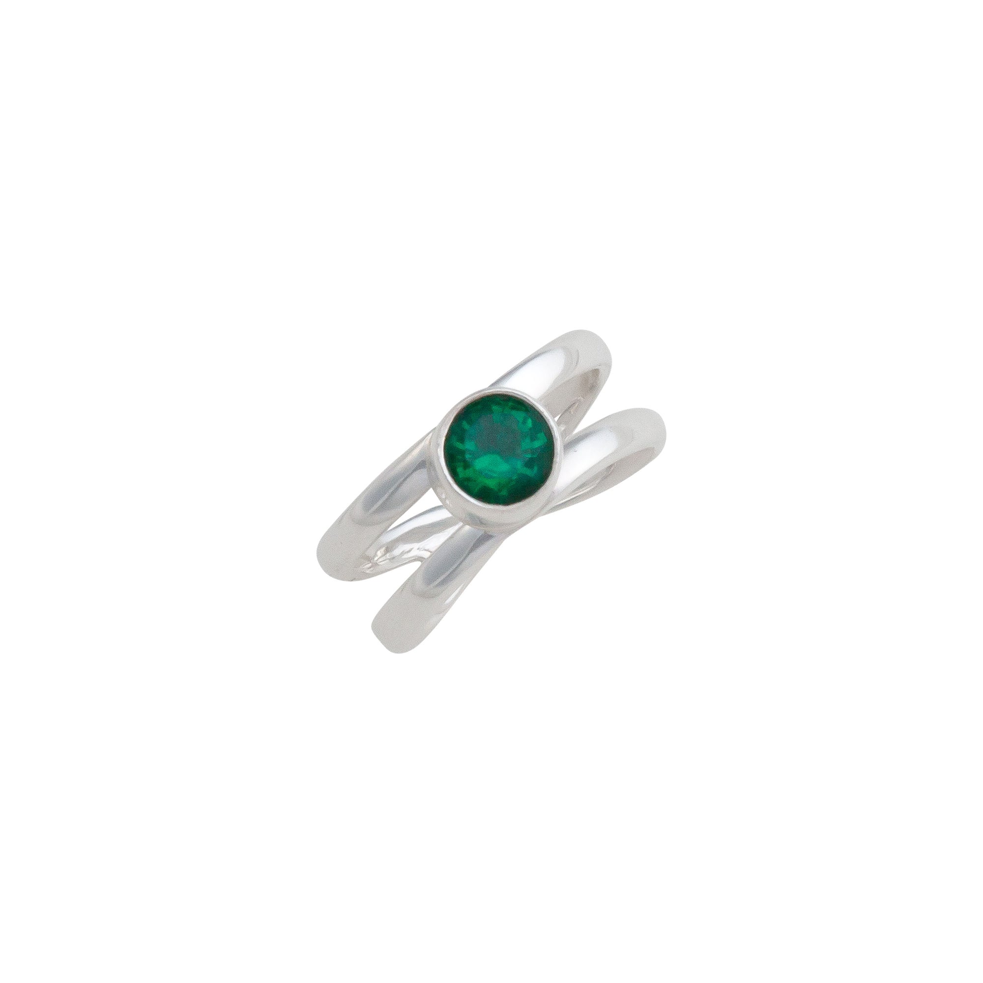 Sterling Silver Synthetic Emerald Adjustable Cuff Ring | Charles Albert Jewelry