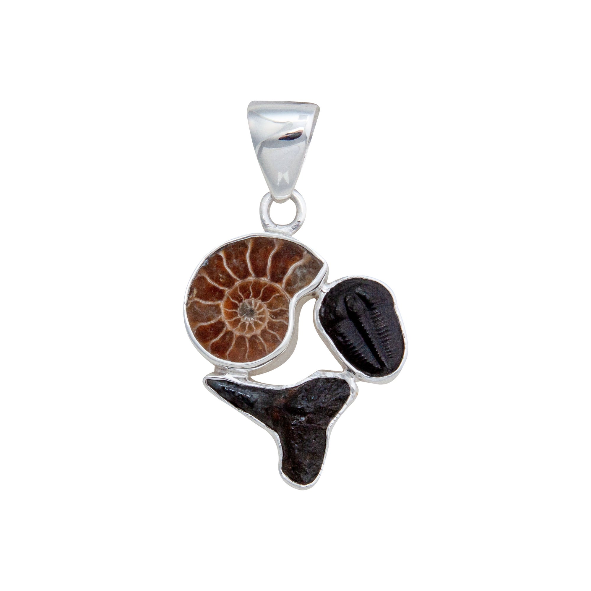 Sterling Silver Triple Fossil Pendant | Charles Albert Jewelry