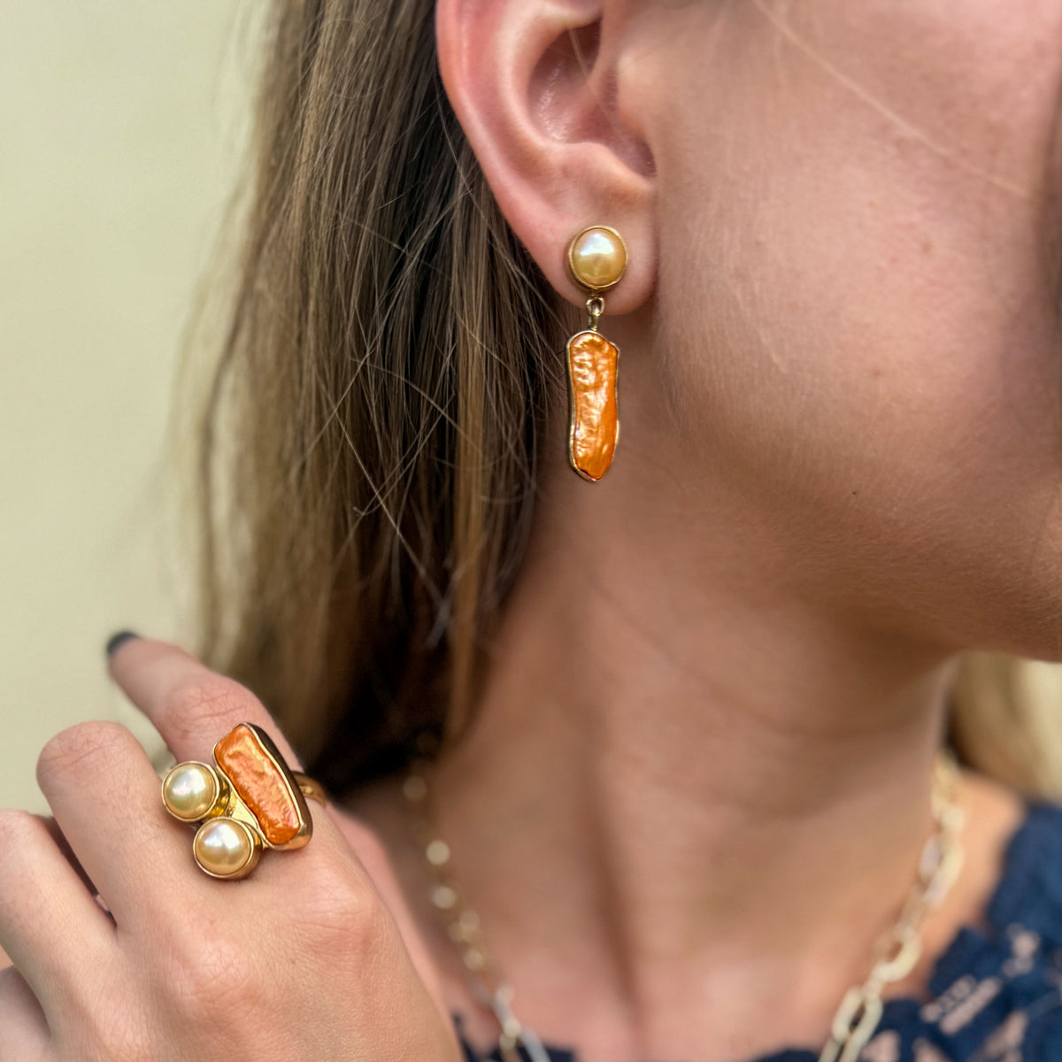 Alchemia Sunset Pearl and Biwa Pearl Adjustable Ring