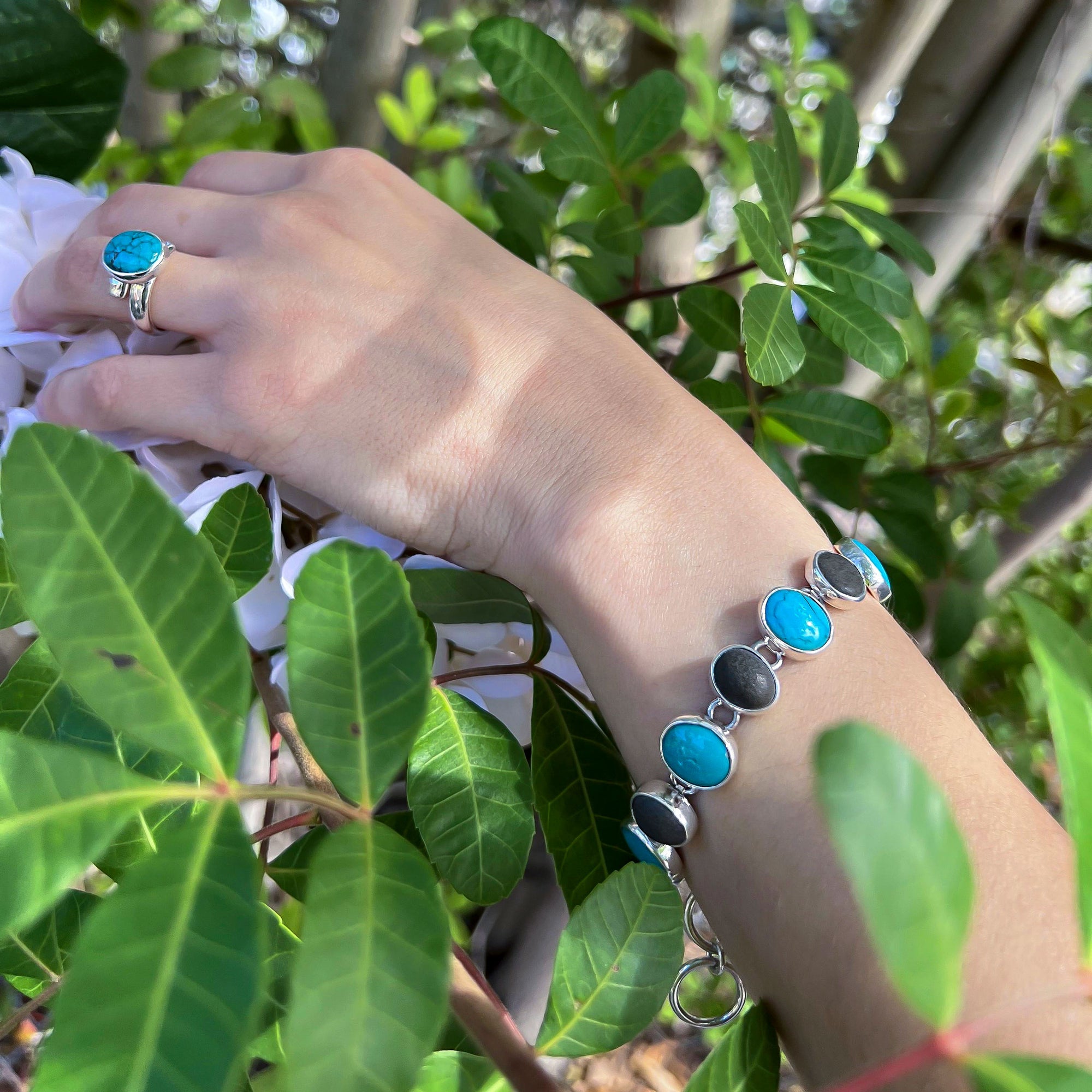 Sterling Silver Turquoise and River Stone Bracelet | Charles Albert Jewelry