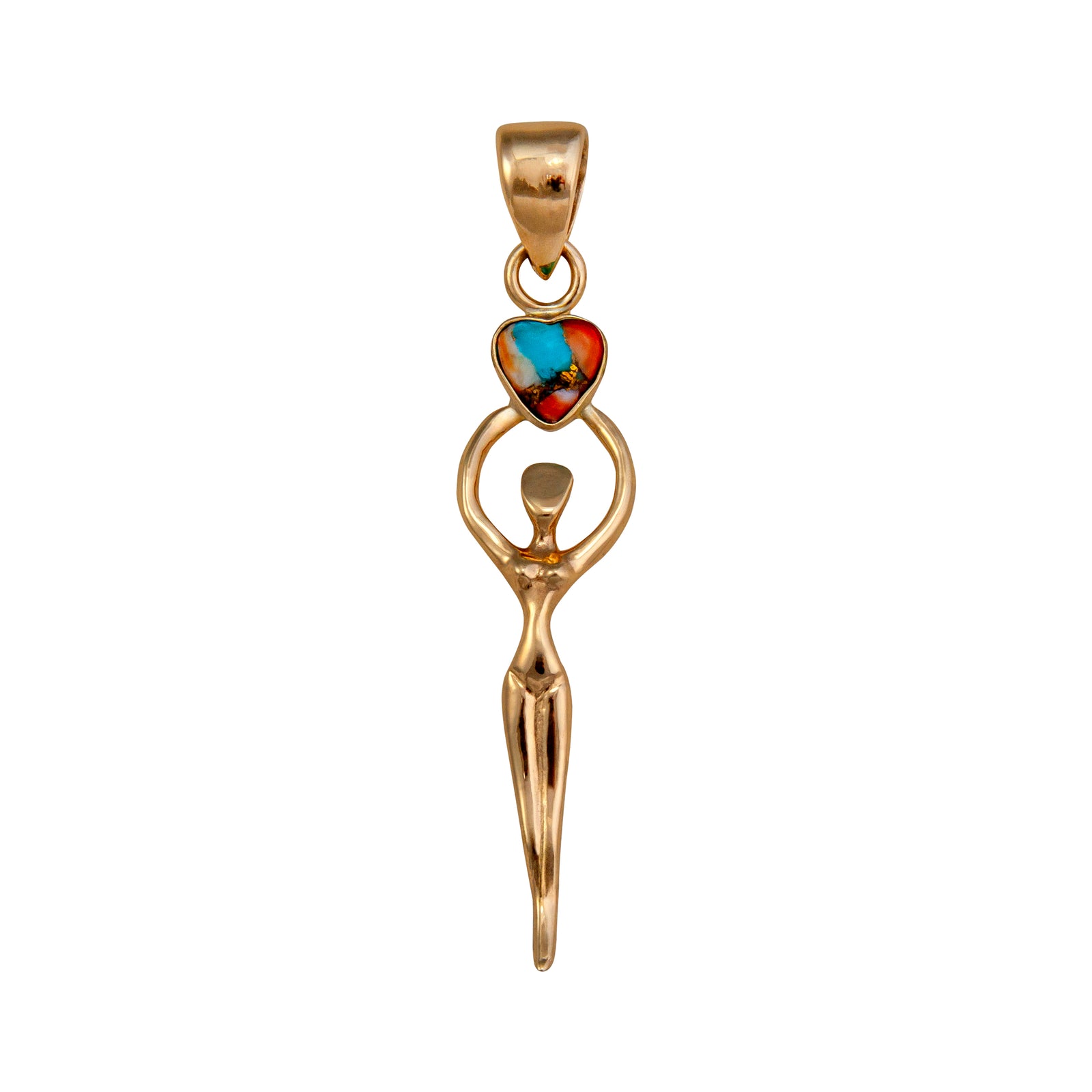 Alchemia Turquoise and Spiny Oyster Shell Heart Goddess Pendant | Charles Albert Jewelry