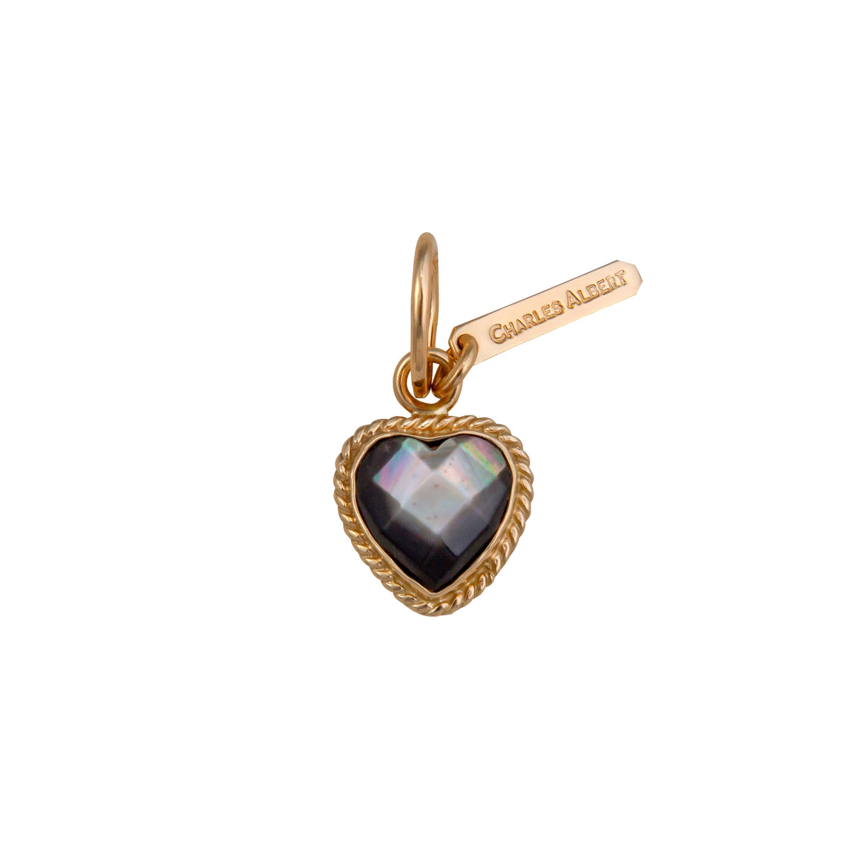 Alchemia Gray Mother of Pearl Faceted Heart Rope Charm Pendant | Charles Albert Jewelry