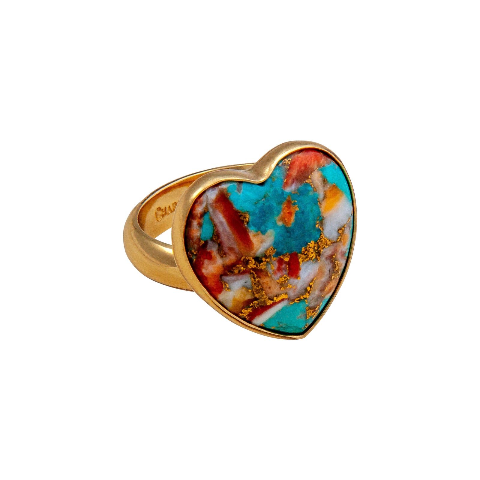 Alchemia Turquoise and Spiny Oyster Heart Adjustable Ring | Charles Albert Jewelry