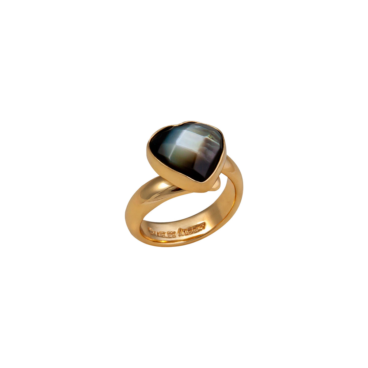 Alchemia Grey Mother of Pearl Faceted Heart Adjustable Ring | Charles Albert Jewelry