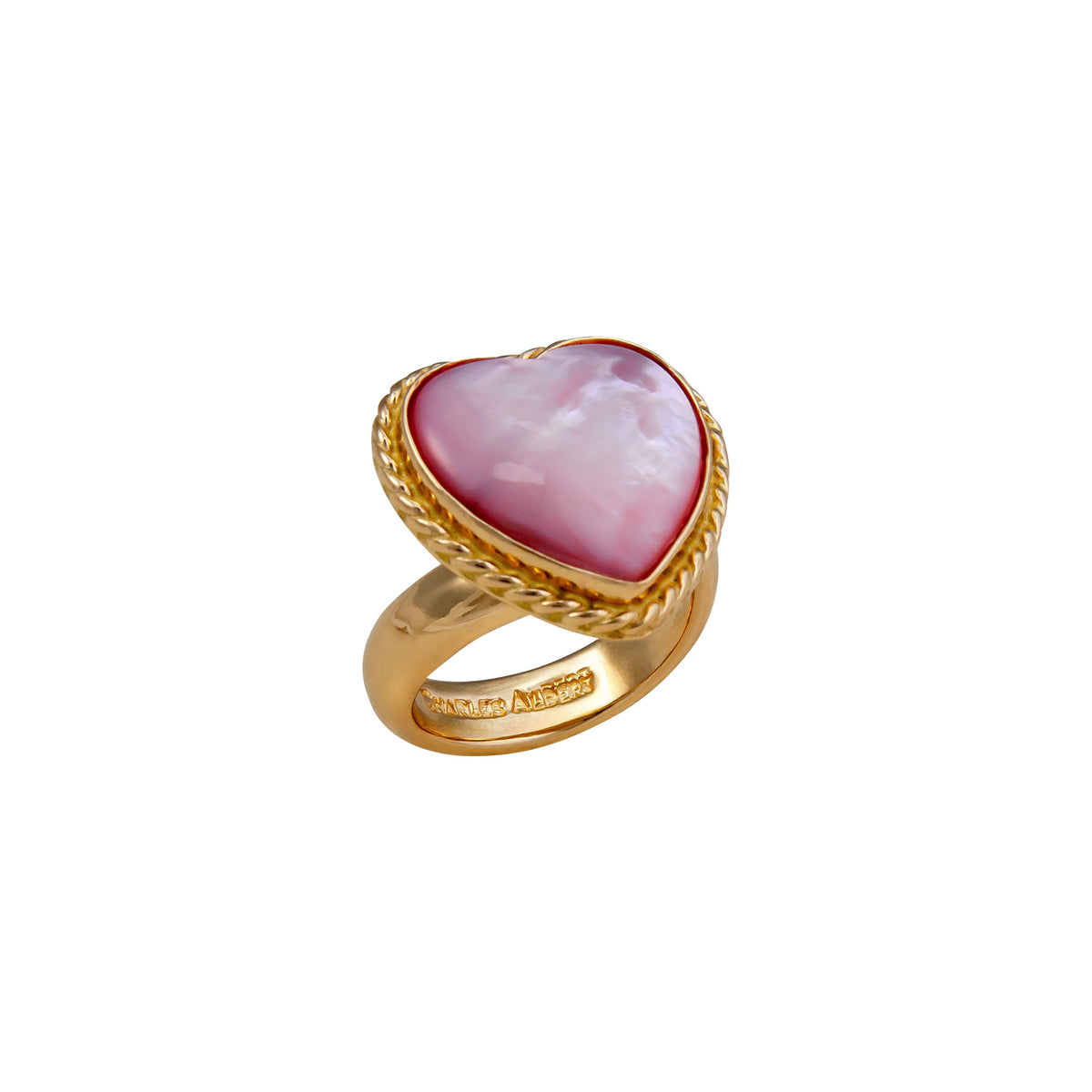 Alchemia Mother of Pearl Pink Heart Rope Adjustable Ring | Charles Albert Jewelry