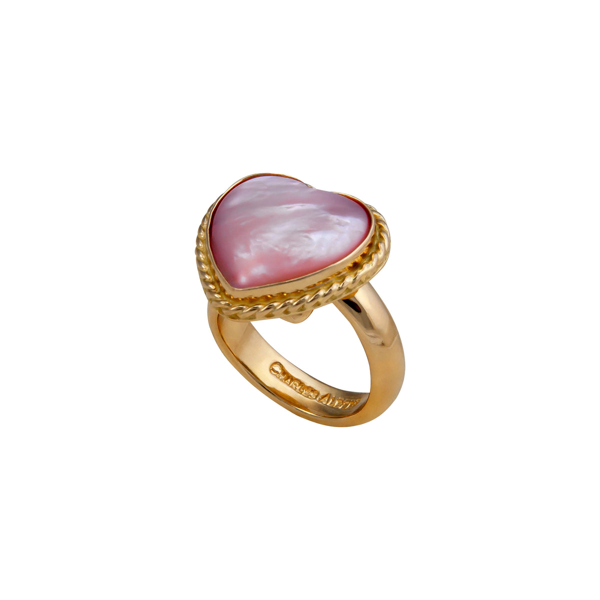 Alchemia Mother of Pearl Pink Heart Rope Adjustable Ring | Charles Albert Jewelry