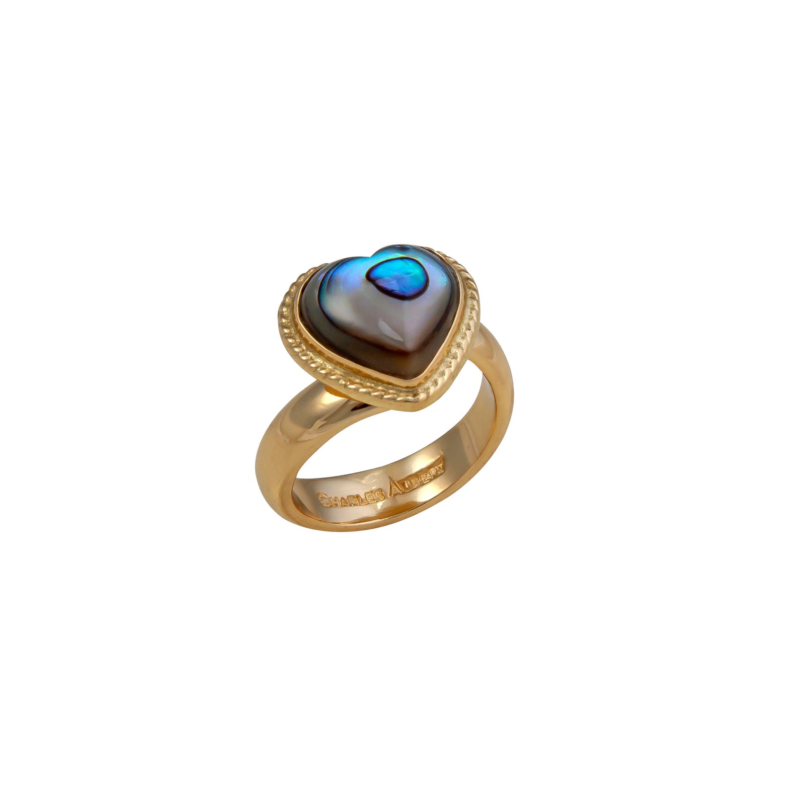 Alchemia Natural Abalone Petite Heart Rope Adjustable Ring | Charles Albert Jewelry