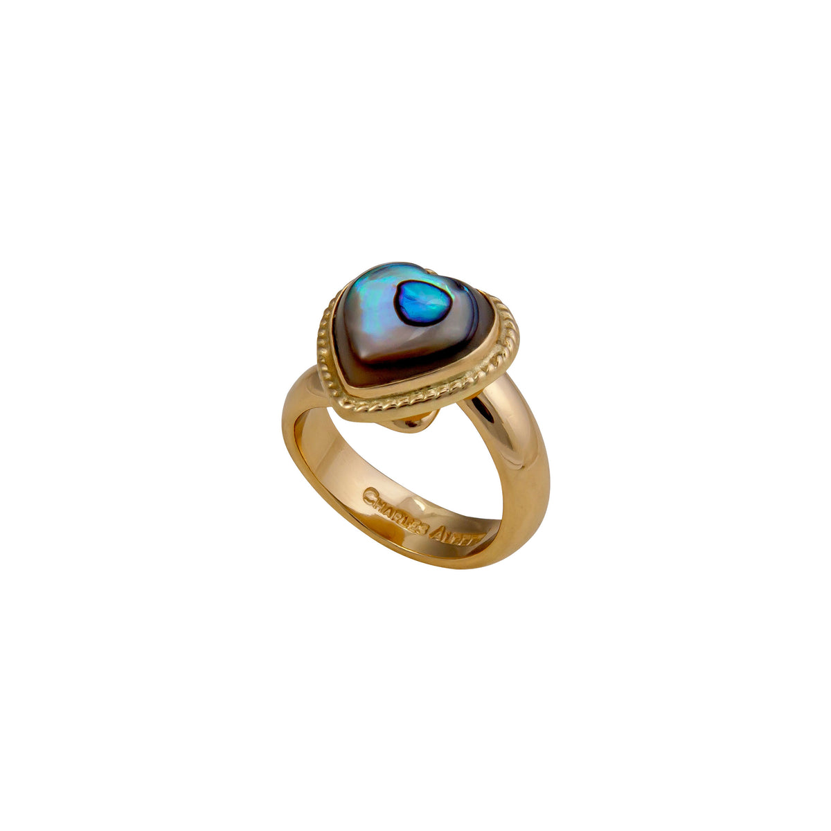 Alchemia Natural Abalone Petite Heart Rope Adjustable Ring | Charles Albert Jewelry