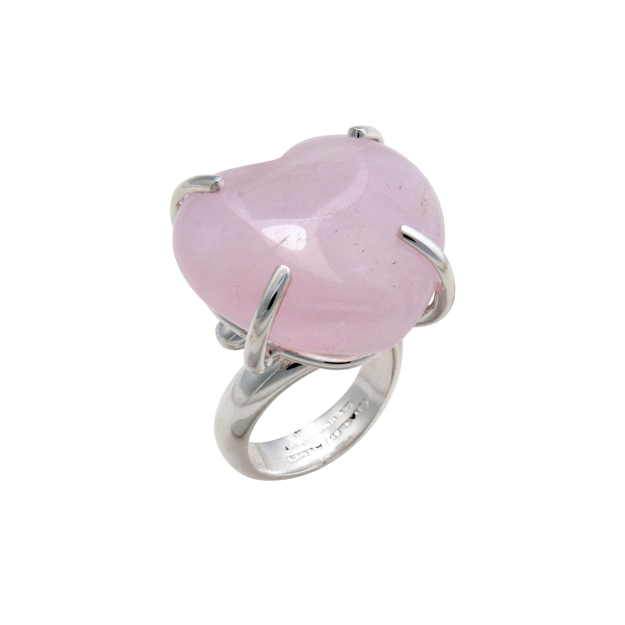 Sterling Silver Rose Quartz Heart Prong Set Adjustable Ring | Charles Albert Jewelry