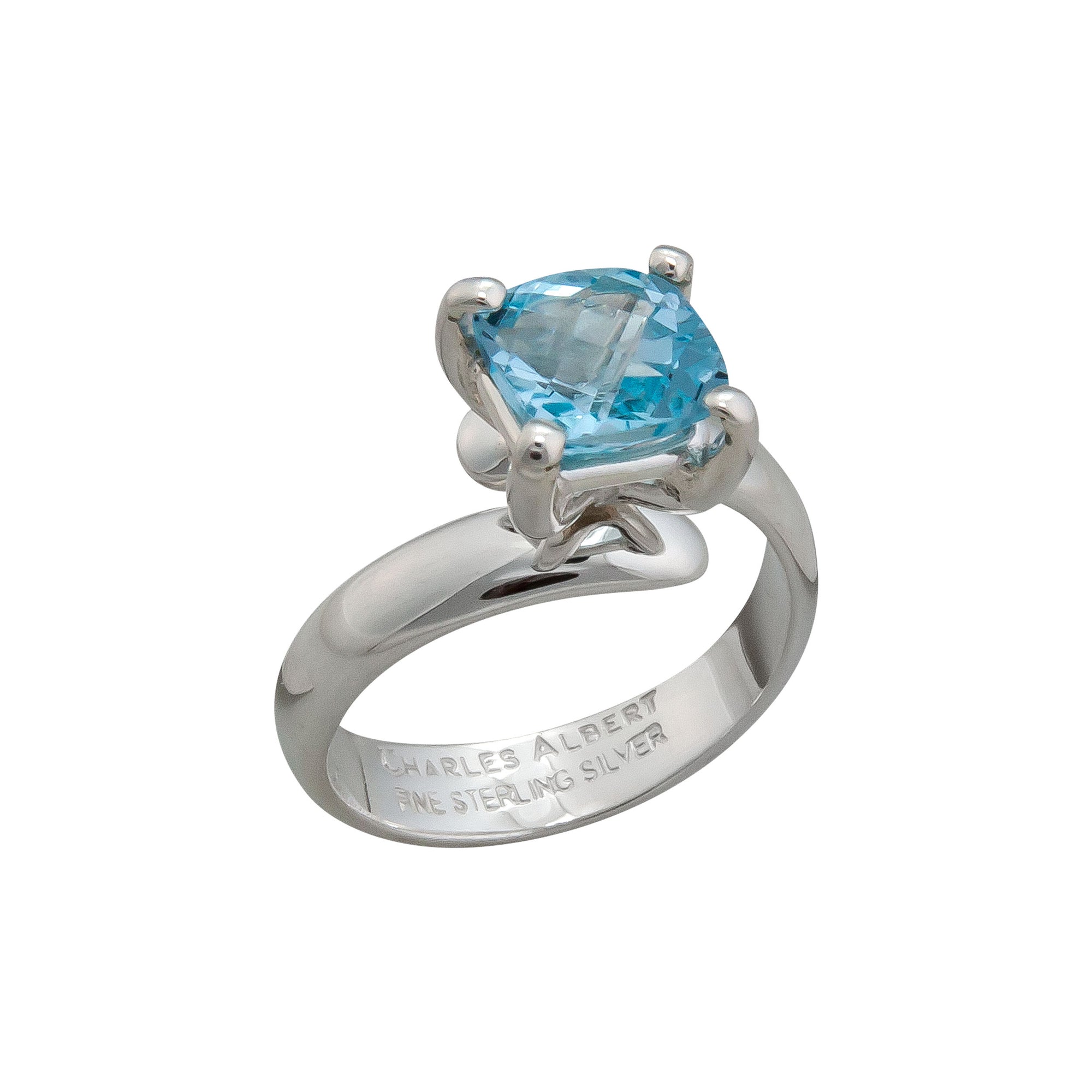 Sterling Silver Square Blue Topaz Prong Set Adjustable Ring | Charles Albert Jewelry