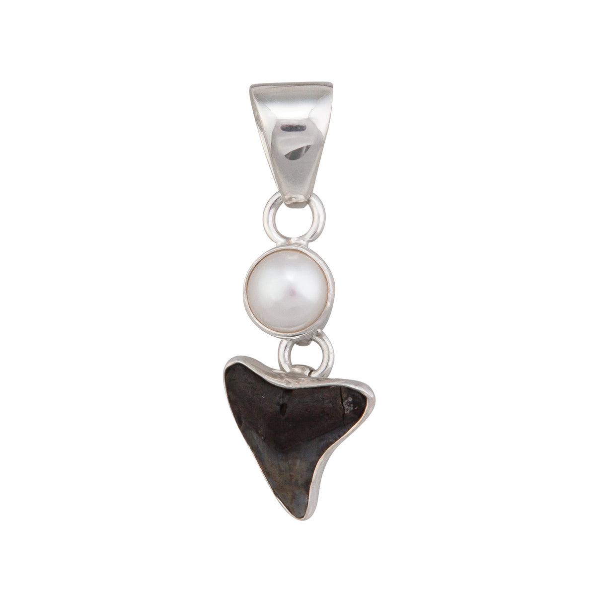 Sterling Silver Pearl &amp; Shark Tooth Pendant - Charles Albert Jewelry