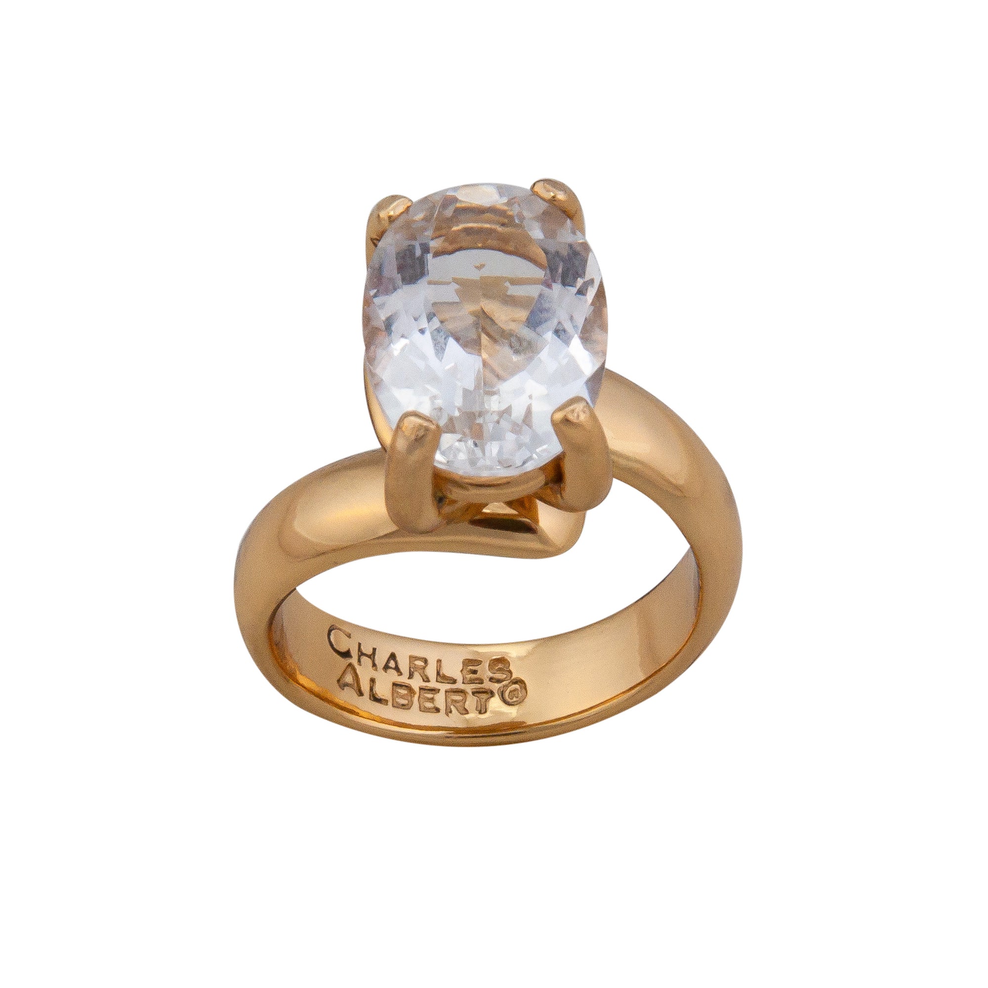Alchemia Clear Quartz Oval Prong Set Adjustable Ring | Charles Albert Jewelry