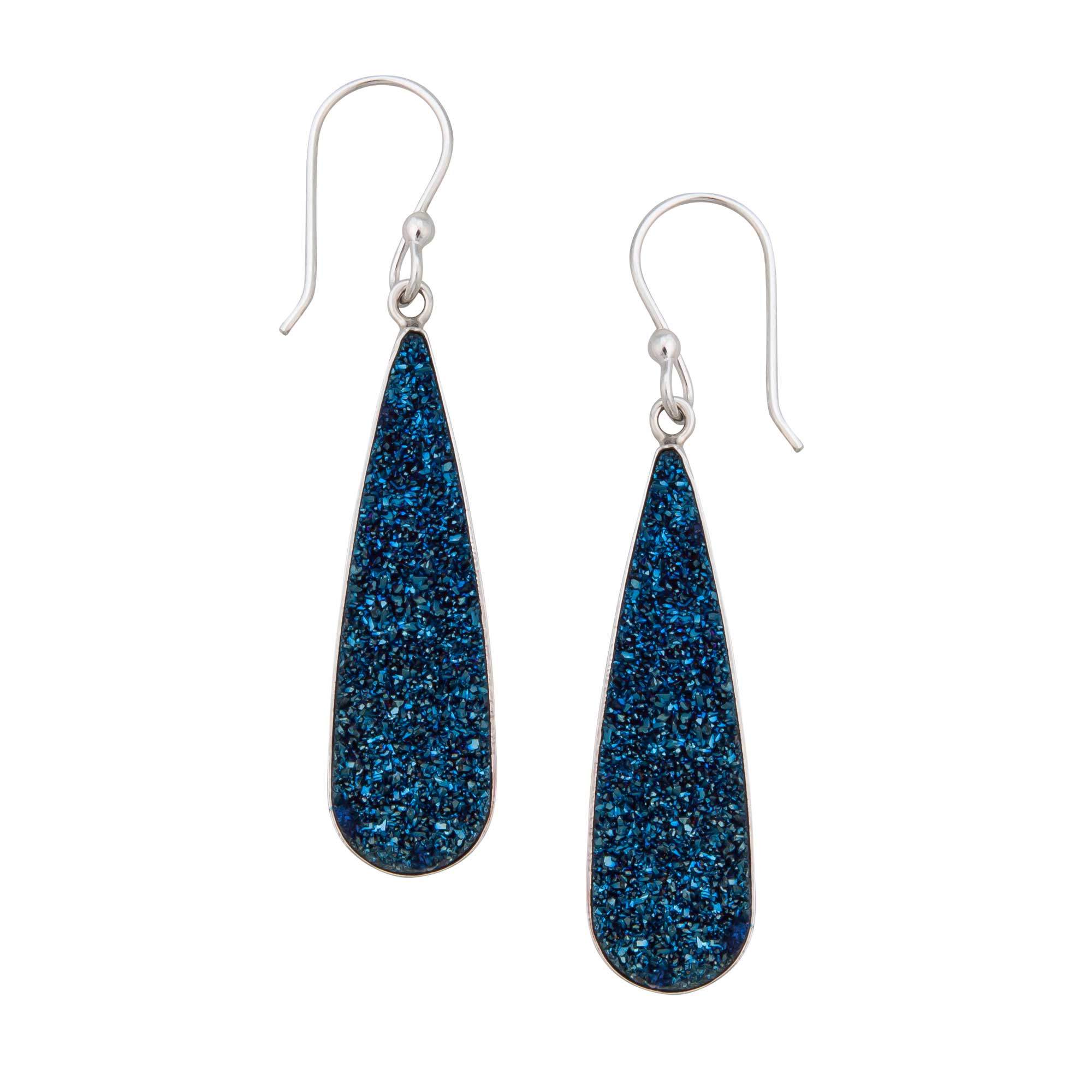 Sterling Silver Teardrop Cobalt Blue Druse Dangle Earrings | Charles Albert Jewelry