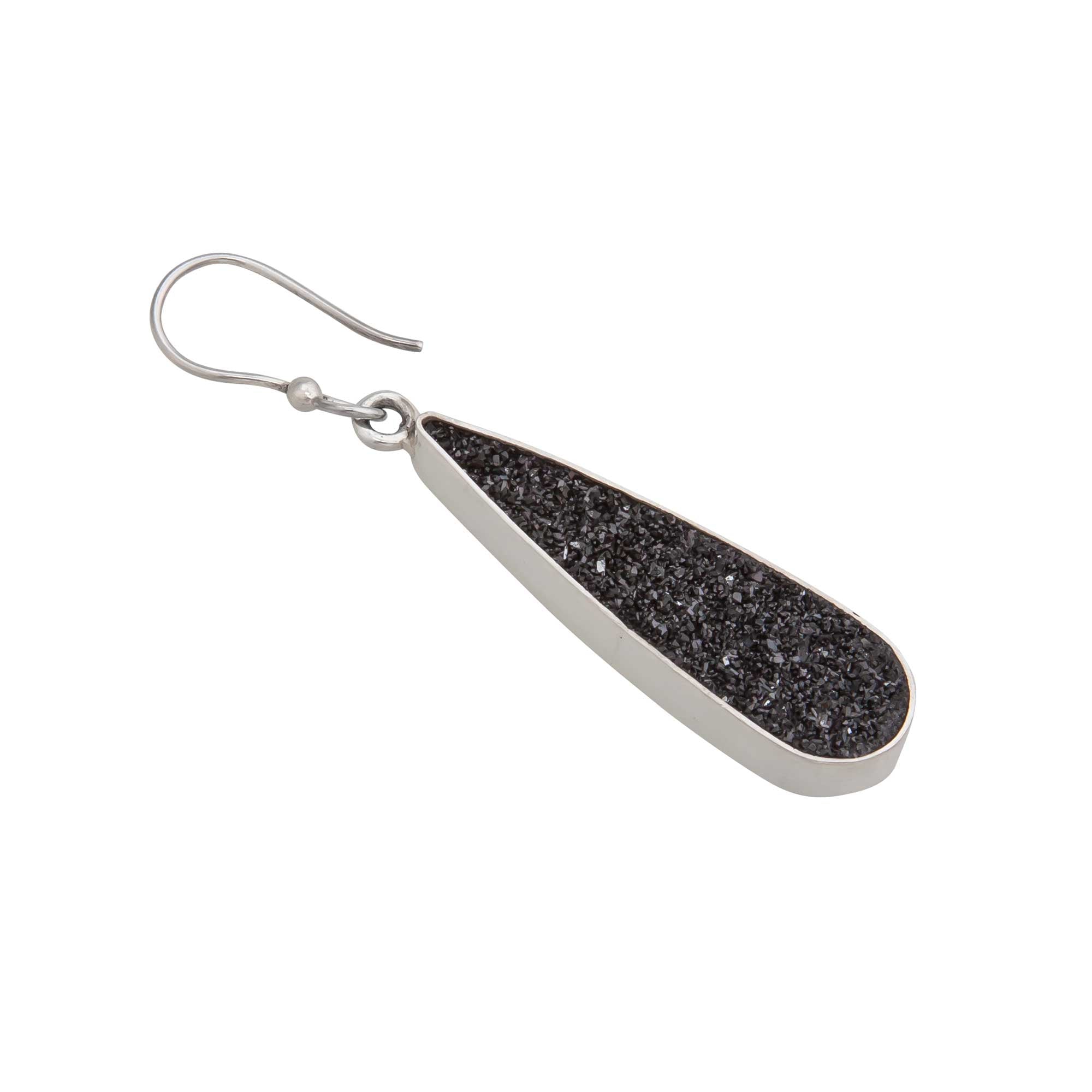 Sterling Silver Teardrop Black Druse Drop Earrings | Charles Albert Jewelry