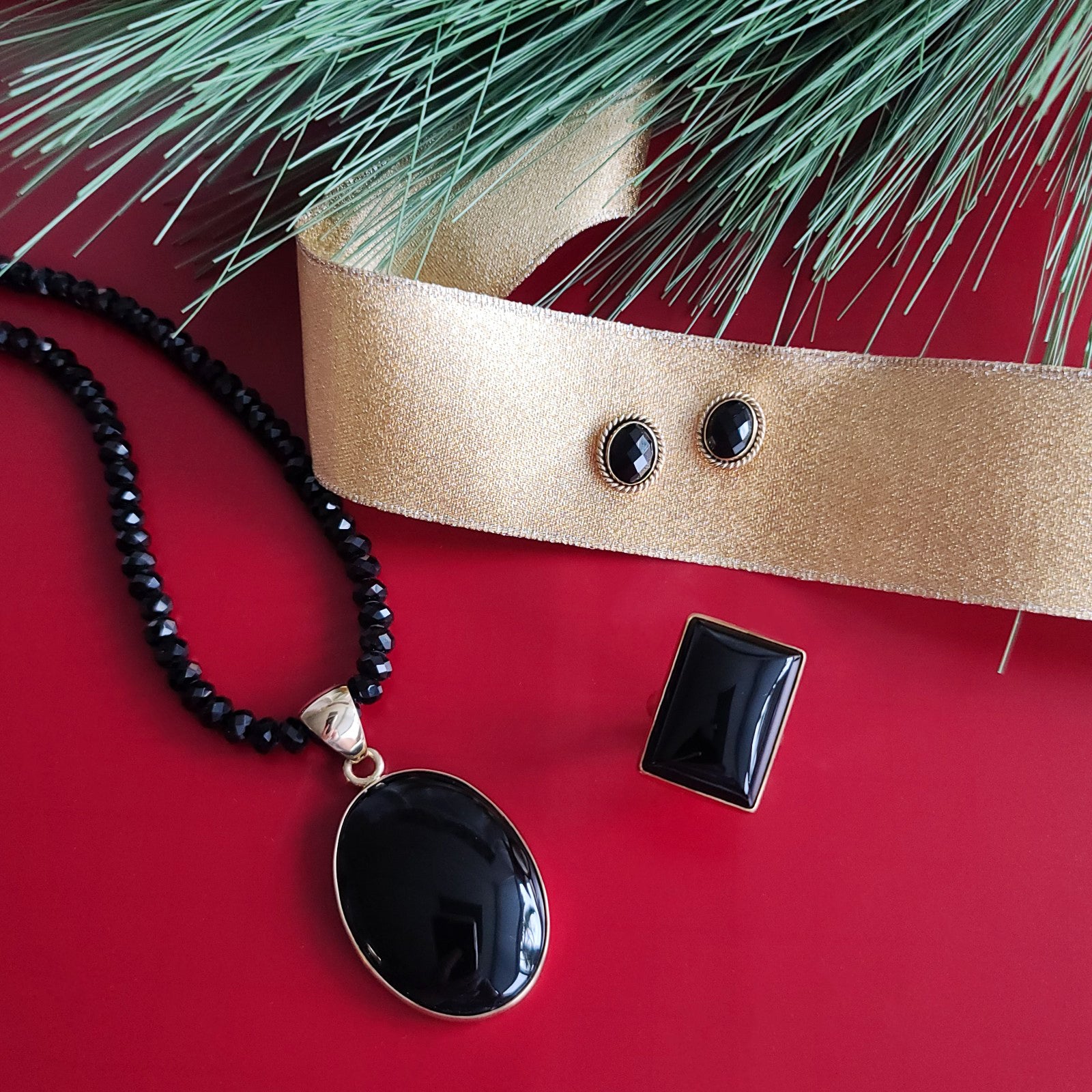 Alchemia Onyx Oval Pendant with Black Crystal Necklace| Charles Albert Jewelry