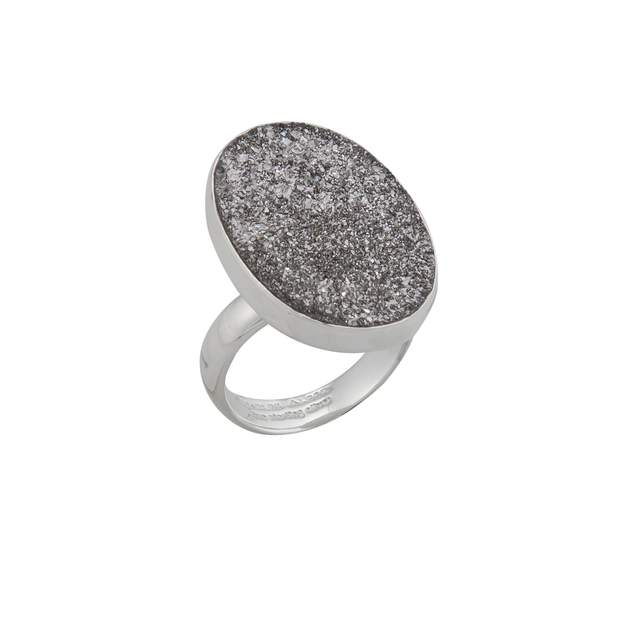 Sterling Silver Oval Platinum Druse Adjustable Ring | Charles Albert Jewelry