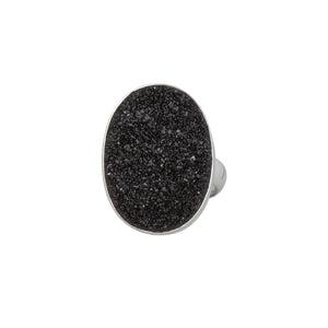 Sterling Silver Oval Black Druse Adjustable Ring | Charles Albert Jewelry