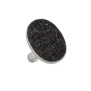 Sterling Silver Oval Black Druse Adjustable Ring | Charles Albert Jewelry