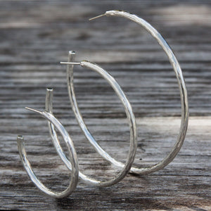 Sterling Silver Hammered Hoop Post Earrings | Charles Albert Jewelry