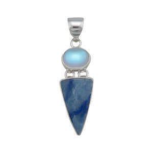 Sterling Silver Luminite & Blue Aventurine Pendant | Charles Albert Jewelry