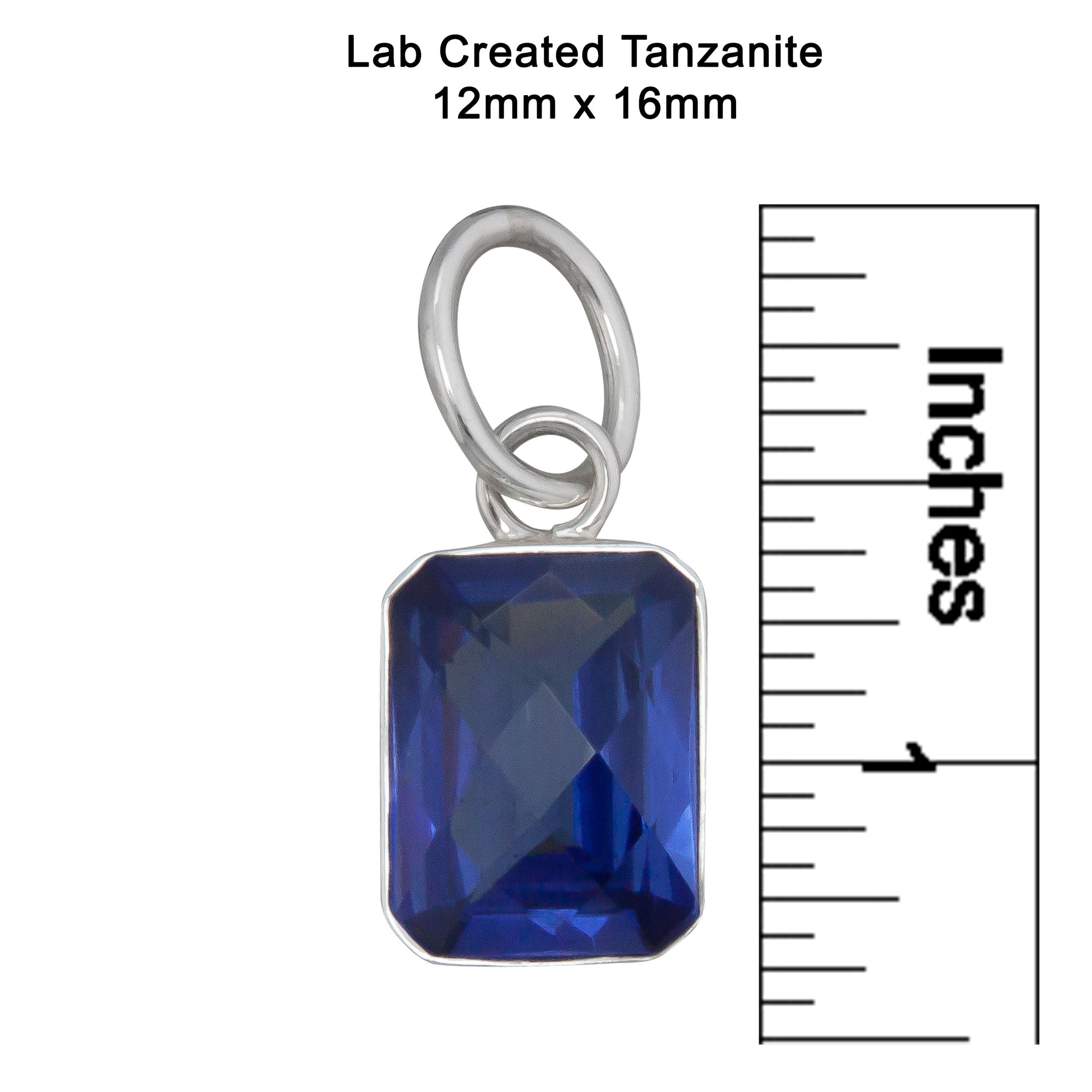 Sterling Silver Rectangle Lab Sapphire Charm Pendant | Charles Albert Jewelry