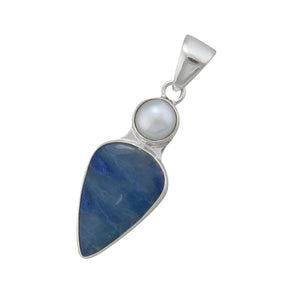 Sterling Silver Pearl & Blue Aventurine Pendant | Charles Albert Jewelry