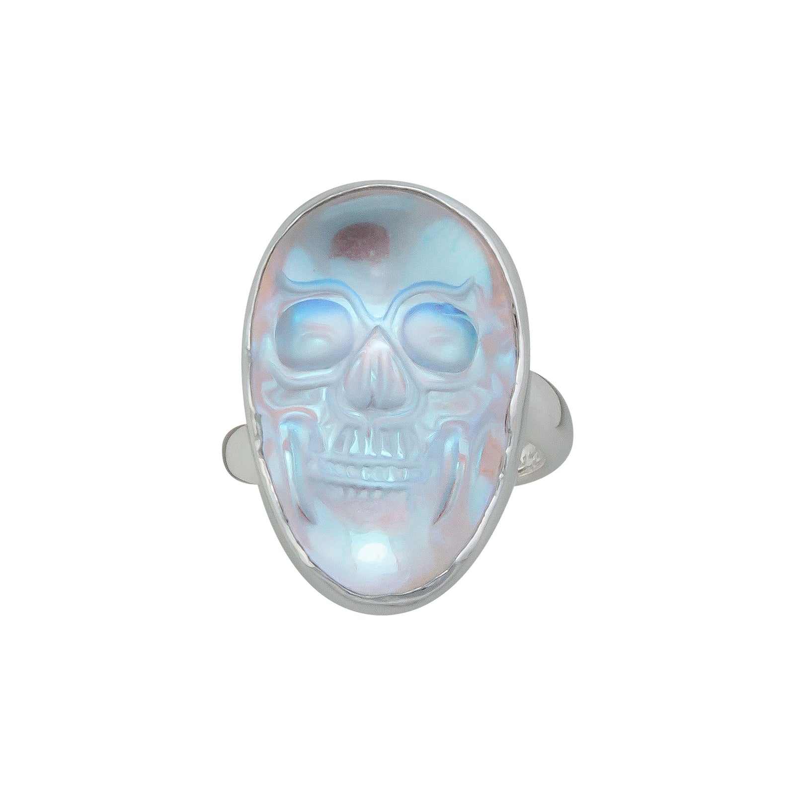 Sterling Silver Petite Luminite Skull Adjustable Ring | Charles Albert Jewelry